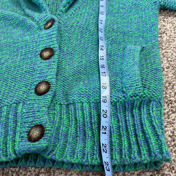American Eagle Chunky Knit Shawl Collar Cardigan Sweater LG Green Blue‎ Pockets - Image 11