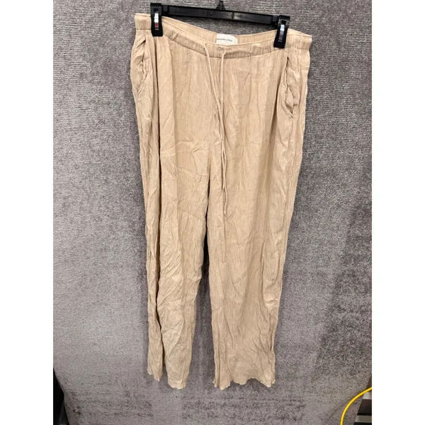 Abercrombie & Fitch Women Pants L Beige Wide Leg Crinkle Drawstring Waist - Image 3