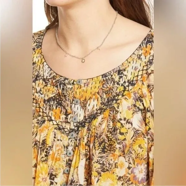 Free People We The Free Cool Meadow Midnight Combo Long Balloon Sleeves Boho Slouchy Top L - Image 3
