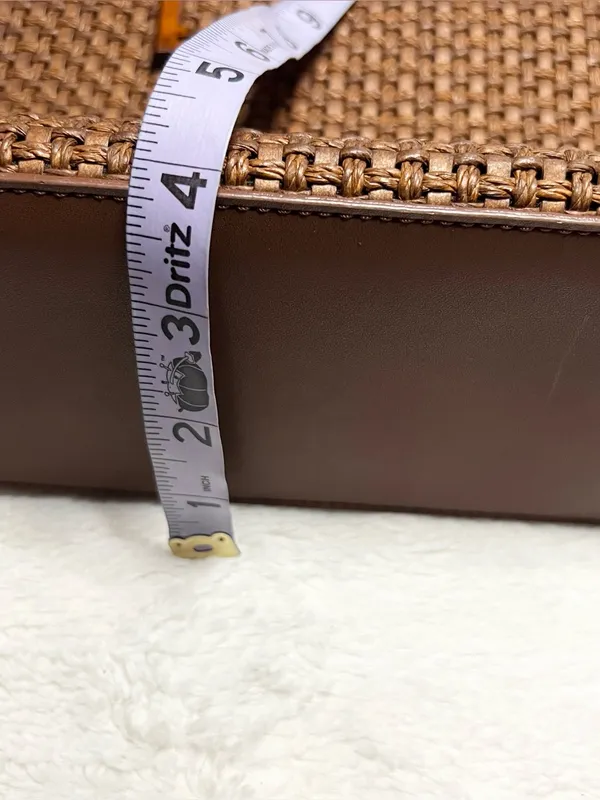 Vintage Fossil Brown Woven Tote Bag with Leather Trim & Logo Key Charm - Image 16