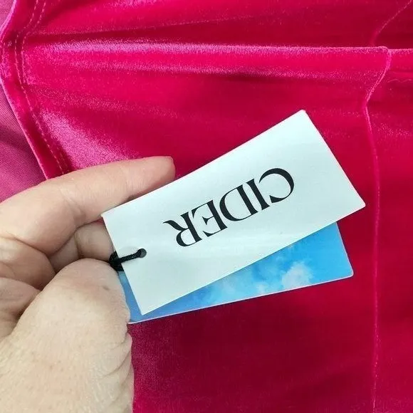 Cider Fuscia Pink Midi Dress Velvet Square Neck Rouched‎ Side Slit Formal NWT - Image 4