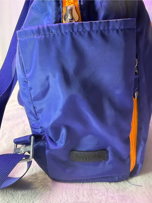 Baggallini Royal Blue Nylon Drawstring Backpack with Yellow Accent - Image 11