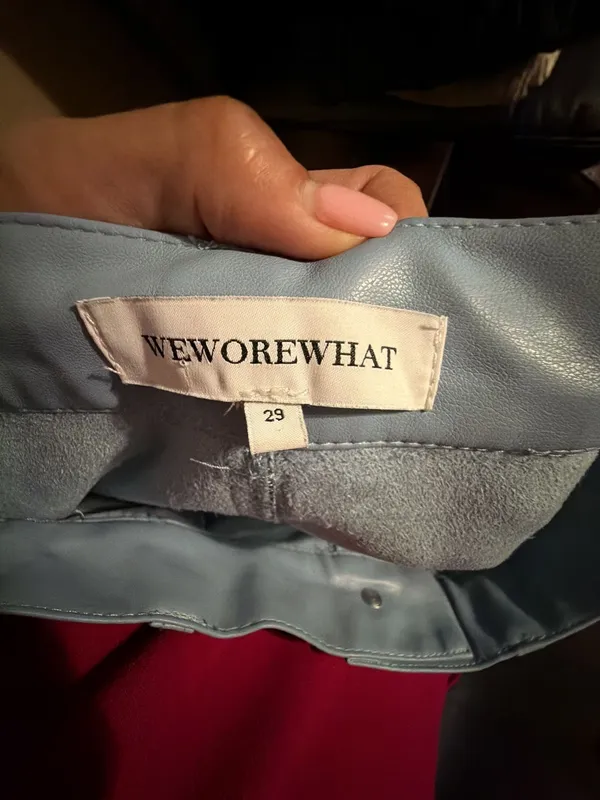 WeWoreWhat High-Rise Flare Faux Leather Shorts in Light Blue - Image 3