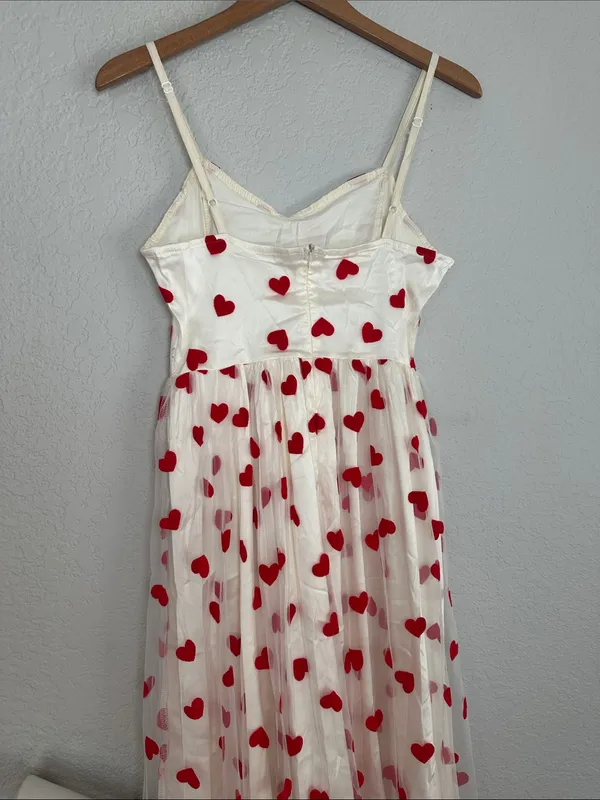 Queen of Hearts White Tulle Dress Red Velvet Heart Tulle Overlay Whimsical - Image 6