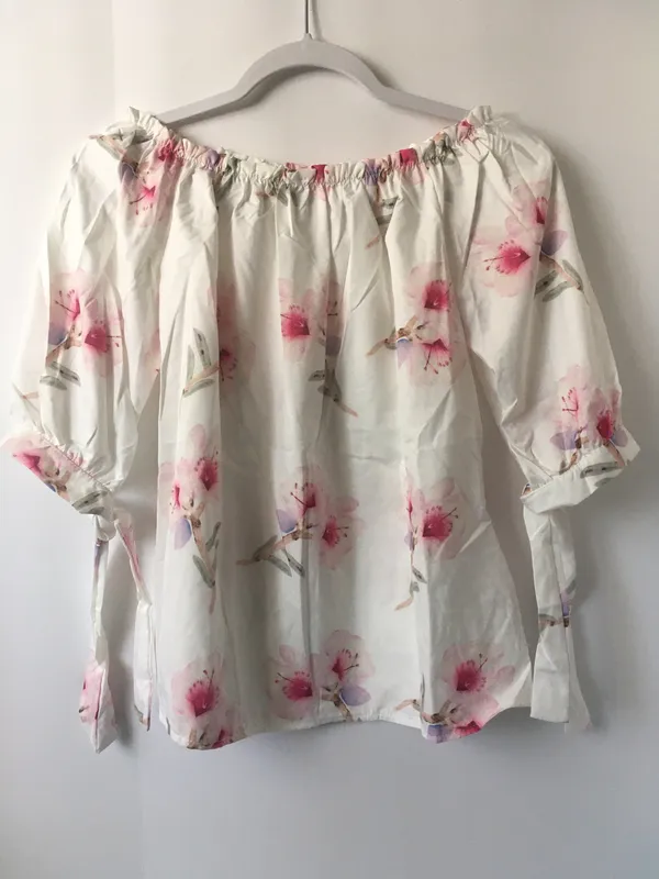 White Floral Blouse, Medium - Image 2