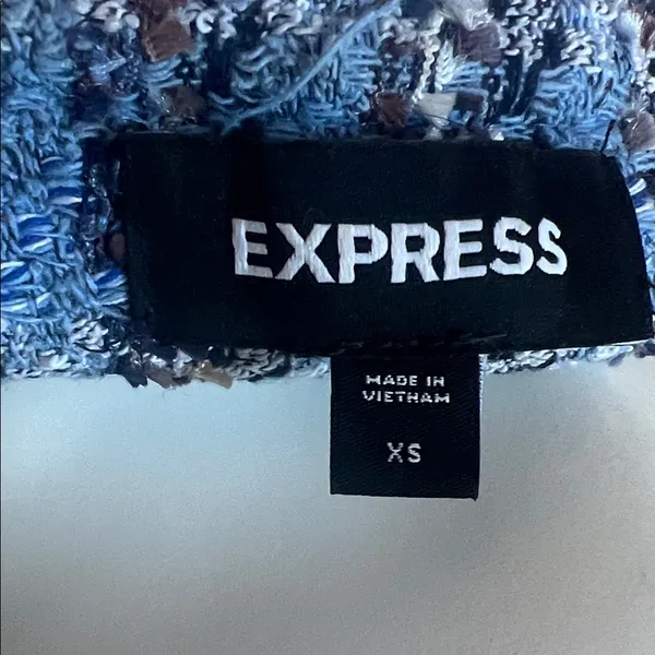 Express Navy and Silver Textured Blazer XS old silver military buttons - Image 3