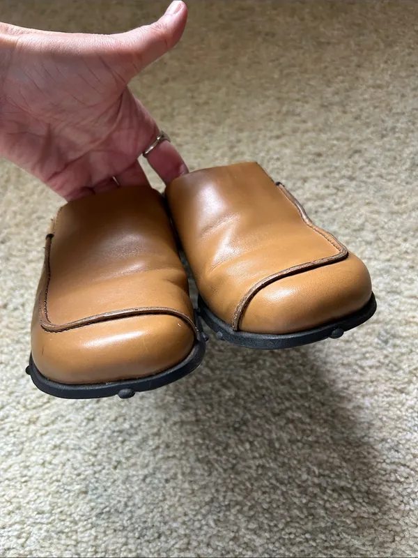 Pazzo Vtg retro tan leather slide mules 7.5 women’s shoes artsy funky - Image 3