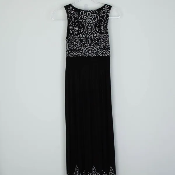 Soma Womens Jersey‎ Knit Baroque Keyhole Smocked Maxi Dress Size XS Black Boho - Image 8