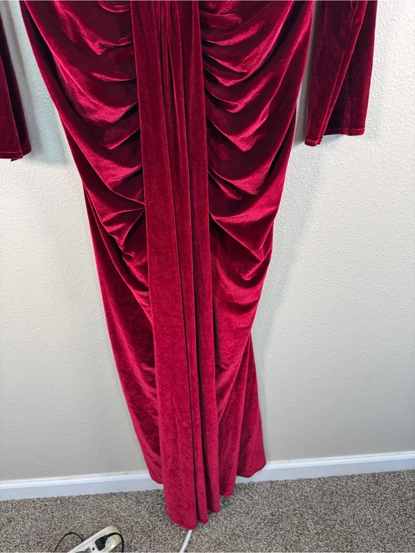 Burgundy Red Velvet Plunging Neckline Maxi Dress Gown Womens XL Holiday Party - Image 13