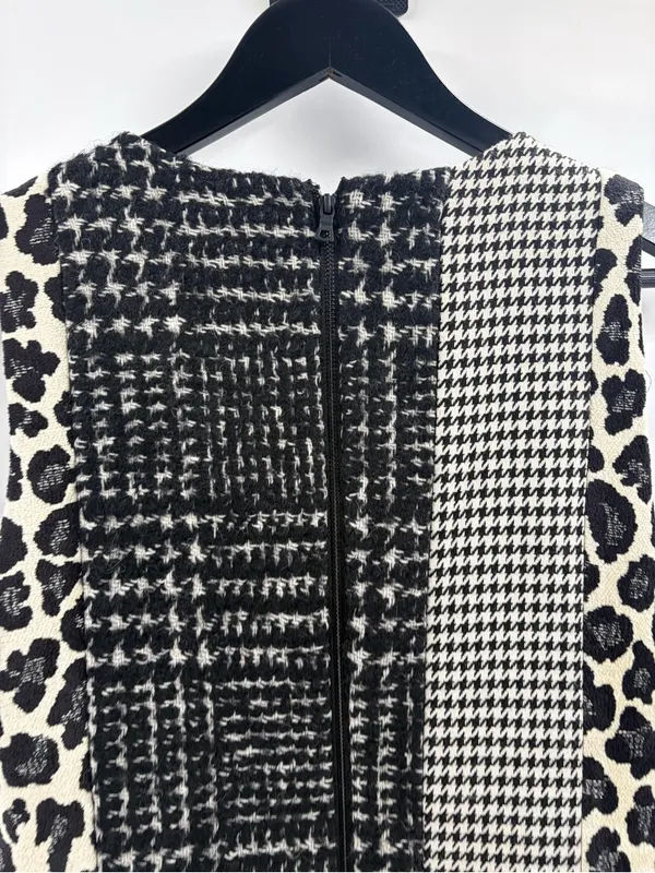 Alice and Olivia Clyde in Black & White Patchwork A-line Mini Shift Dress sz 4 - Image 7