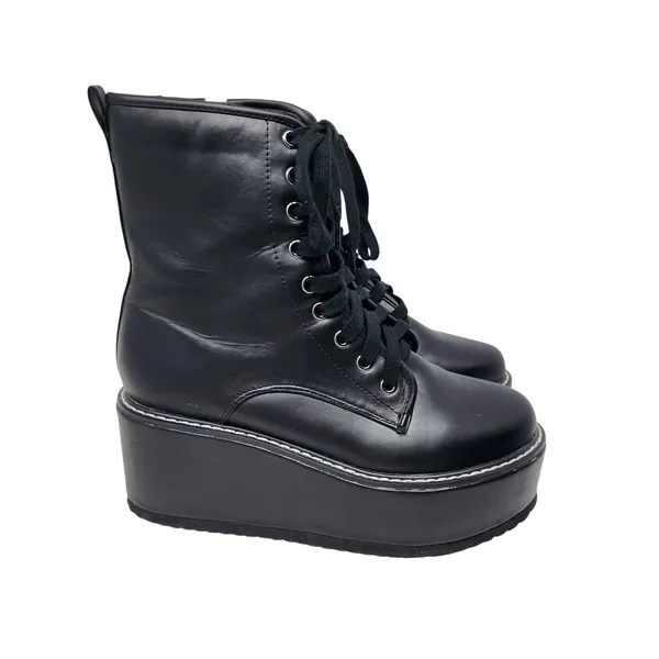 Liliana Shoes Black Leather Zip Archer 1 Chunky Platform Combat Boots Size 7.5 - Image 2