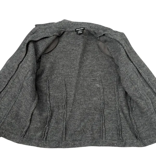 Vtg y2k Sarah 100% Wool Jacket Sz L Gray Minimalist Normcore Corporate Chic - Image 5