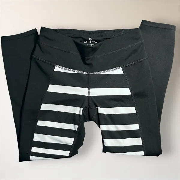 Athleta Sonar Capri Leggings XXS Black White Striped Yoga Running‎ Athletic - Image 5