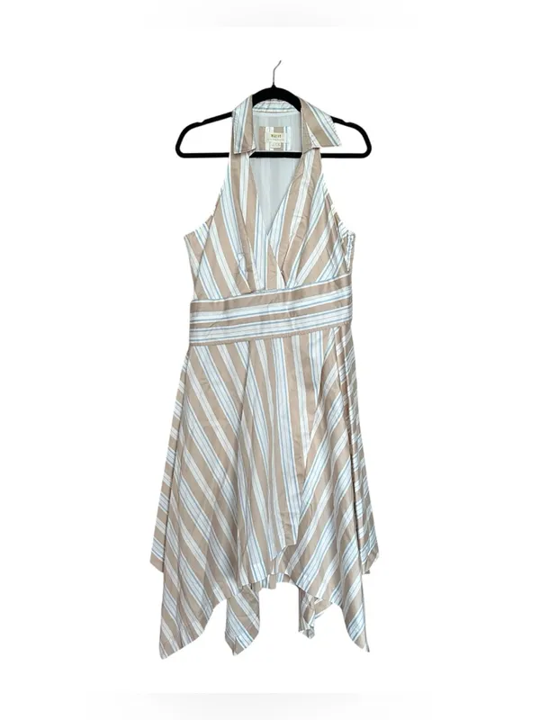 Anthropologie Maeve Asymmetrical Striped Wrap Halter Shirt Dress Size 14 Coastal - Image 5