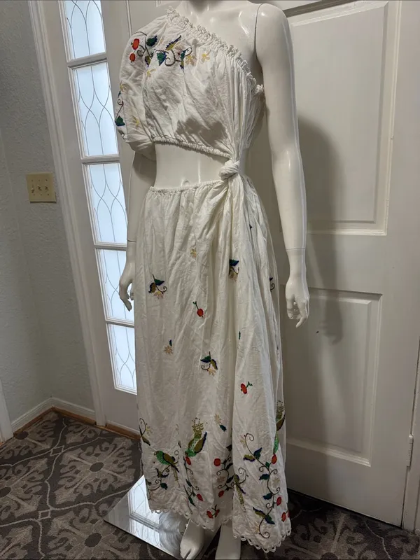 FARM RIO Pitanga Embroidery One Shoulder Cut Out Maxi Dress Size S- $325 MSRP - Image 9