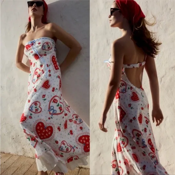 For Love & Lemons Daisy Mae Strapless Midi Bias Dress, Size M - Image 2