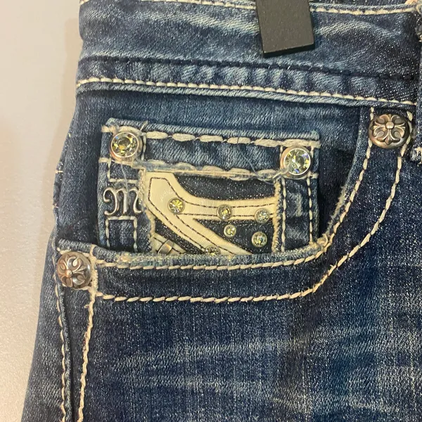 Miss Me Blue Easy Boot Distressed Embellished Classic Denim Jeans Women Sz 29 - Image 8