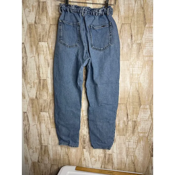 ZARA High‎ Waisted Denim Jeans Paperbag Waist Straight Leg Women S - Image 2