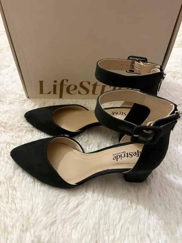 Life Stride Dark Green Pointed Toe Ankle Strap Heels - Image 3