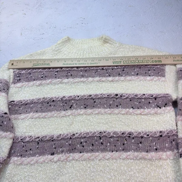 Absolutely Creative Worldwide Women's Fuzzy Striped Sweater L Cream Mauve Knit - Image 11