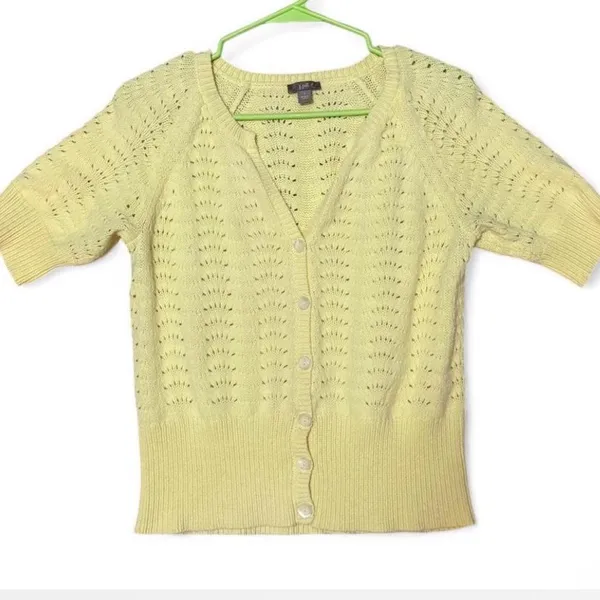 J. Jill Butter Yellow Pointelle Cardigan Small Soft‎ Girl Coastal Grandma - Image 3