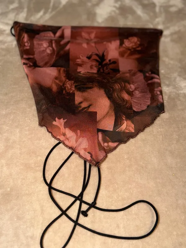 SHEIN Brown Art Print Asymmetric Cowl Crop Top - Image 4
