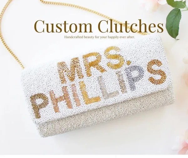 PRETTY ROBES Custom Hand Beaded Clutch Bridal Wedding Bride Bag - Image 9