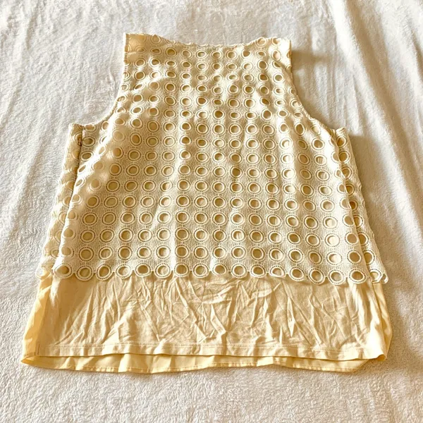 Ann Taylor Eyelet Lace Sleeveless Top Womens Size L Cream Geometric Shell‎ Zip - Image 8