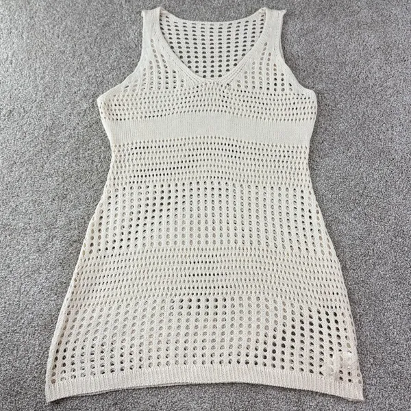 Cupshe Crochet Knit Cover up Small Beige Sleeveless‎ Beach Open Knit Tank Dress - Image 2