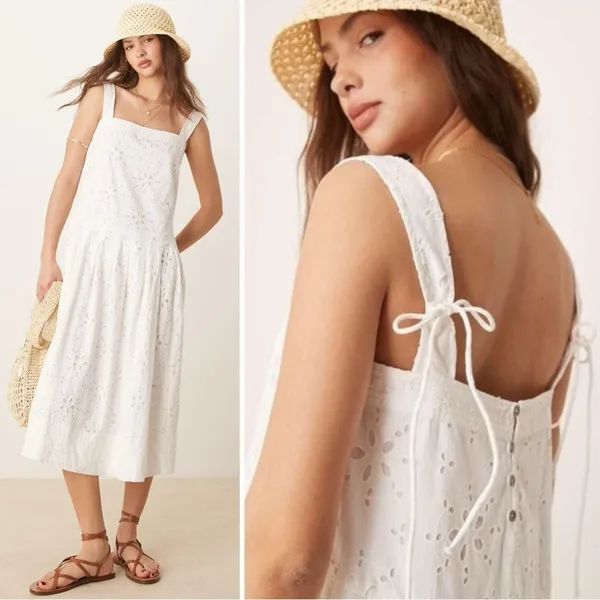 Free People Ethereal Cottage Primavera Lace Eyelet Midi Dress White Size Small - Image 6