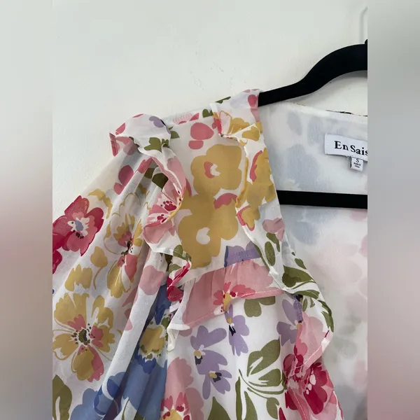 EN SAISON Floral Ruffle Wrap Dress S | Romantic Summer Dress - Image 7