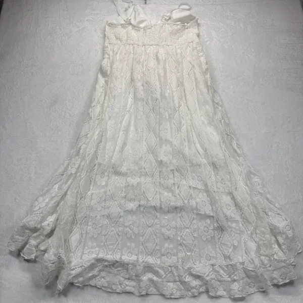 Cupshe White Lace Dress PomPom Tie V Neck Sleeveless Summer‎ Beach Size L - Image 11