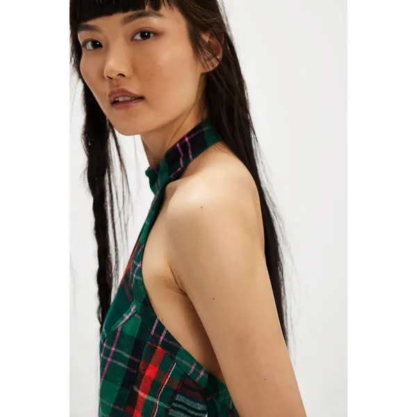 Free People Retro Plaid Cityscape Mini Dress Size Medium Grunge Punk Preppy - Image 4