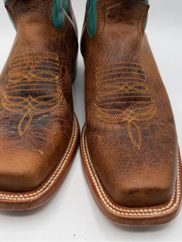 J.B. Dillon Womens 7.5B Turquoise Brown Leather Western Cowboy Boots USA - Image 3