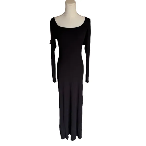 SKIMS - Soft Lounge Ribbed Stretch-Modal Maxi Dress Onyx Black Sz L - Image 3