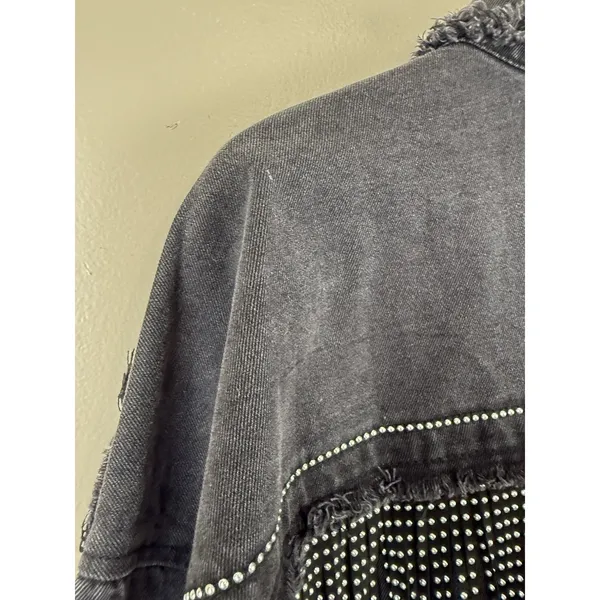 Denim Jacket Black Fringed Western Women’s Size S Embellished Festival Coachella - Image 14