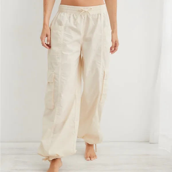 Aerie Cream High Waisted Go-For-It Baggy Cargo Wide Leg Pants Size XS - Image 2