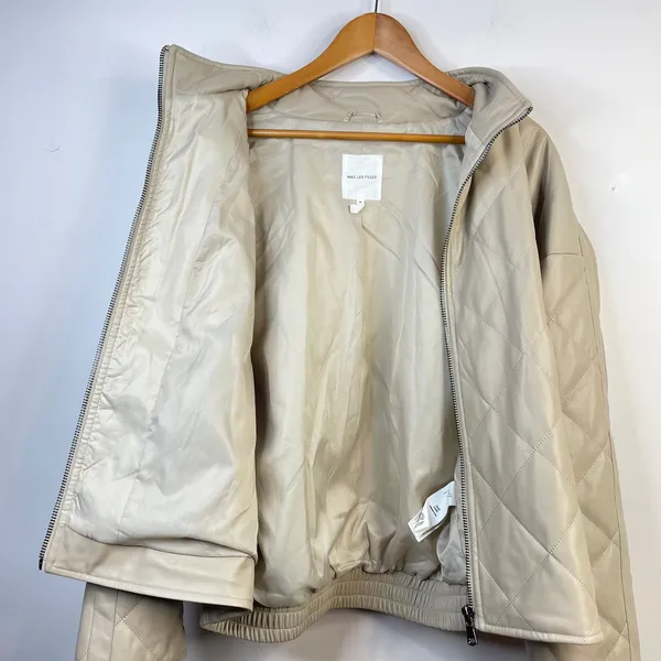 Avec Les Filles Faux Leather Vegan Diamond Quilted Coat Womens M Neutral new - Image 5