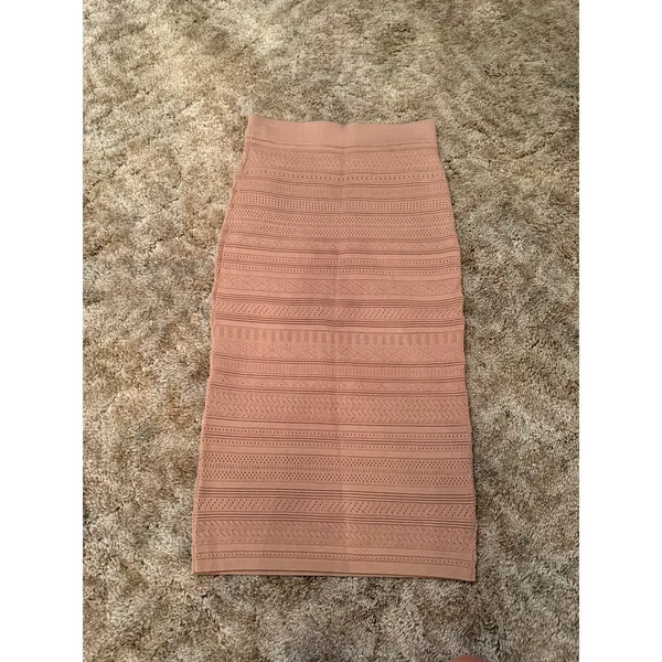 Aritzia Babaton Pointelle Open Knit Midi Tube Skirt Bodycon Neutral Patterned - Image 4