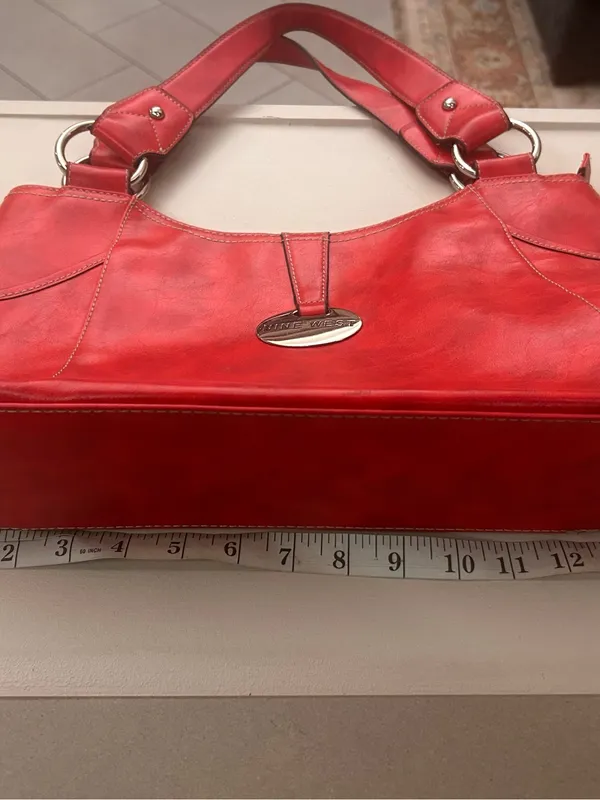 Nine West Vibrant Red Leather Shoulder Tote - Image 4