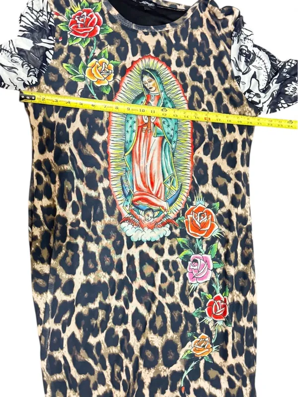Ed Hardy Cheetah Print Mesh Bodycon Womens 2X Tattoo Logo Y2K 90s Sheer Dress - Image 15