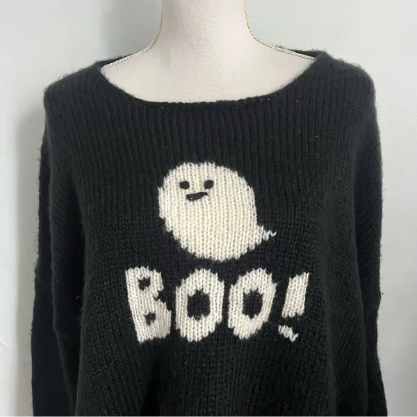 Wooden Ships • Black White Boo Halloween Sweater Mohair Wool - Image 4