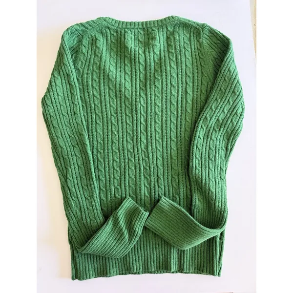 VTG American Eagle Sweater Women Medium Green V Neck Cable Knit Pullover Y2K‎ - Image 3