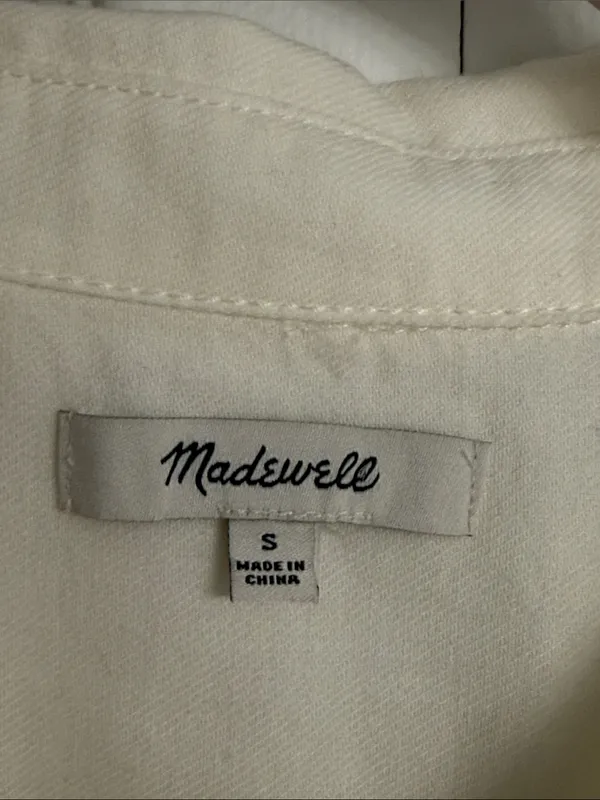 Madewell Off White Short-Sleeve Button-Down Shirt Size Small - Image 9