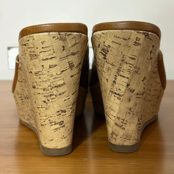 Mudd Womens Khloe Cognac Brown Laser Cut‎ Cork Wedge Platform Sandals Size 8.5 - Image 5