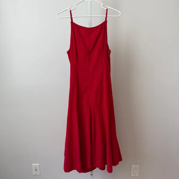 Uniqlo U Cotton Relaxed Coastal Minimalist Seersucker Midi Cami Dress Red M - Image 6