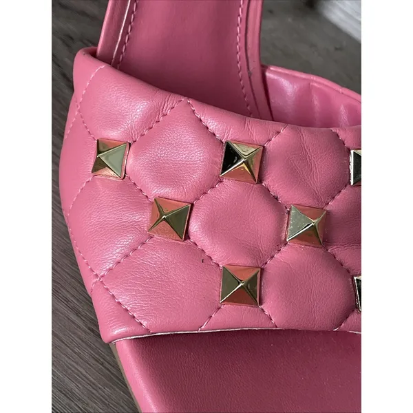 Marc Fisher Size 8M Salmon Pink Studded Slide Heels‎ Square Toe Mule Sandals - Image 5