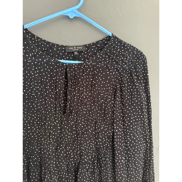 Rag & Bone Black White‎ Polka Dot Pleated Keyhole Blouse XS Coquette Career - Image 5