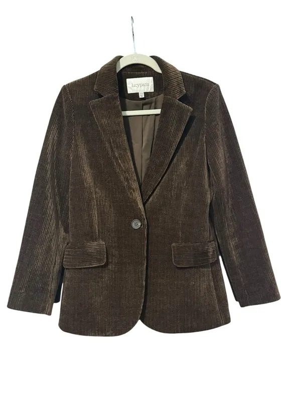 LUCY PARIS Corduroy Blazer XS 19” p2p Brown $128 Retail NWOT - Image 2
