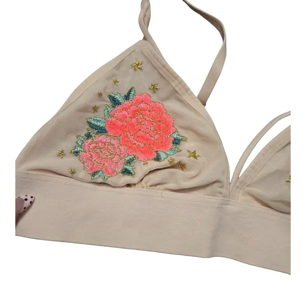 Pink by Victoria's Secret Mesh Floral Bralette Size: L - Image 2